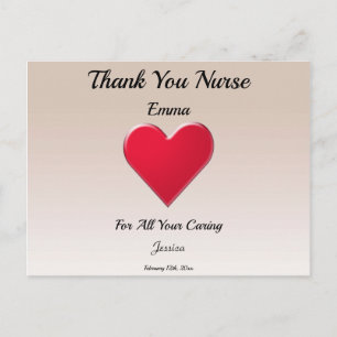 Thank You Nurse with Big Red Heart Postcard