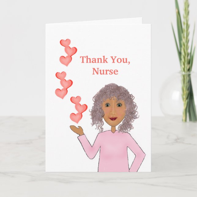 "Thank You, Nurse" with Nurse and Hearts Thank You Card (Front)