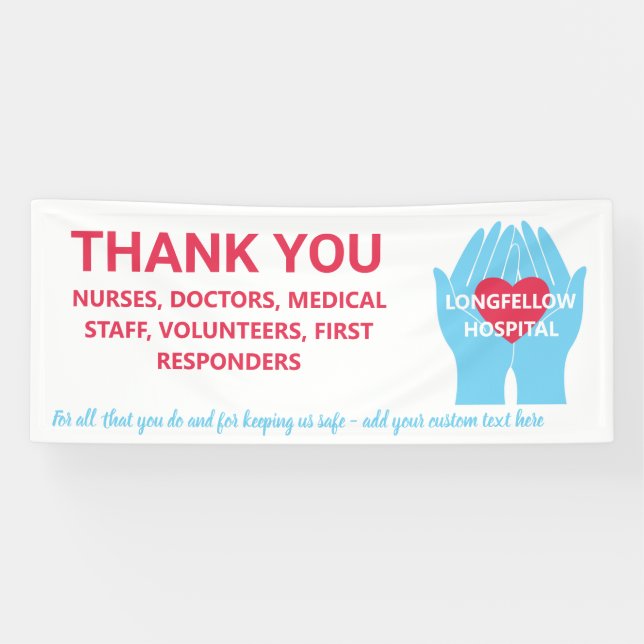Thank You Nurses Doctors Helping Hands Custom Text Banner (Horizontal)