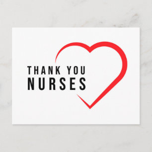 Thank You Nurses   Heart Red Postcard