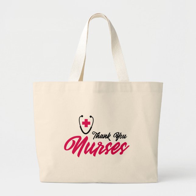 Thank You Nurses | Pink Large Tote Bag (Front)