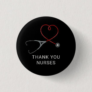 Thank You Nurses Red Love Heart Stethoscope  3 Cm Round Badge