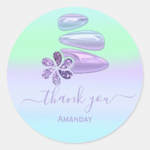 Thank You Ombre Blue Green Purple SPA Wellness Classic Round Sticker