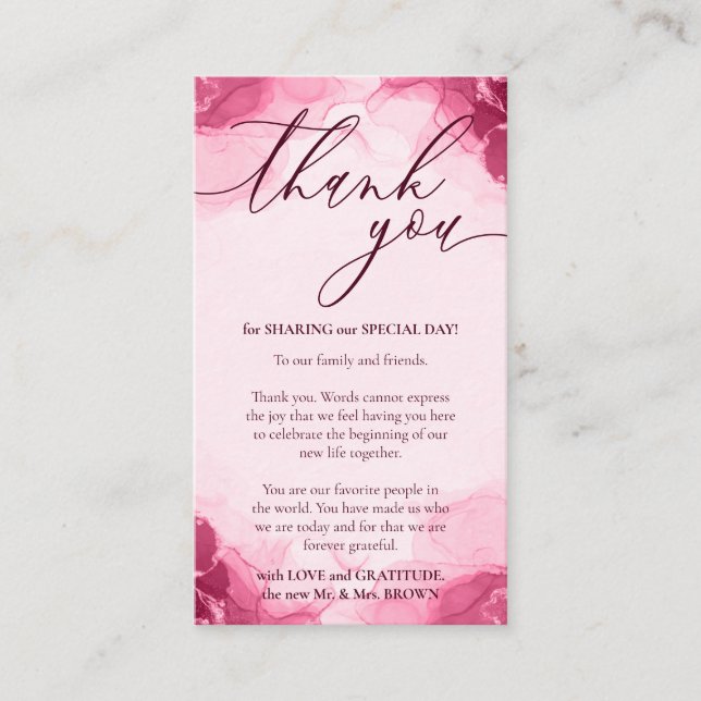 Thank You ombre pink simple signature Enclosure Card (Front)
