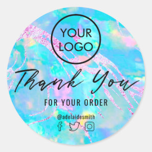 thank you on aqua opal classic round sticker