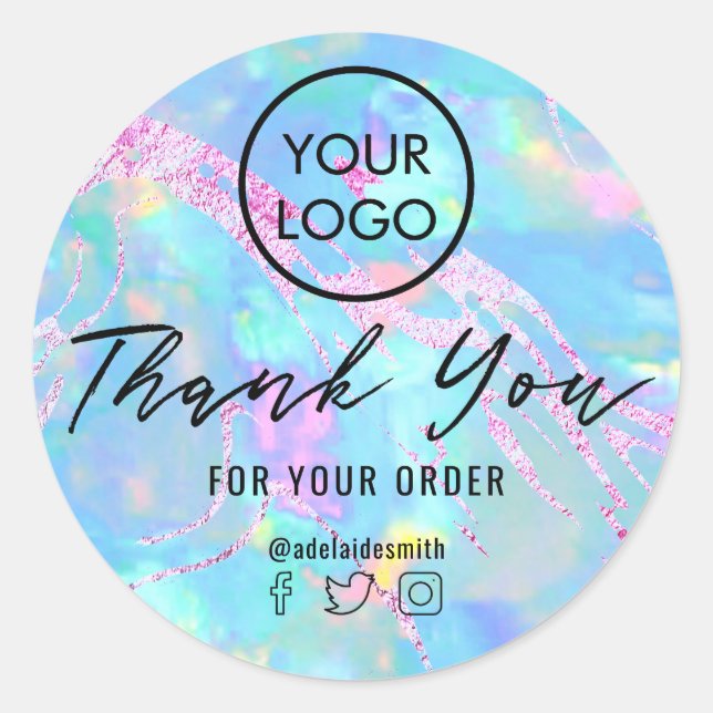 thank you on aqua opal classic round sticker (Front)