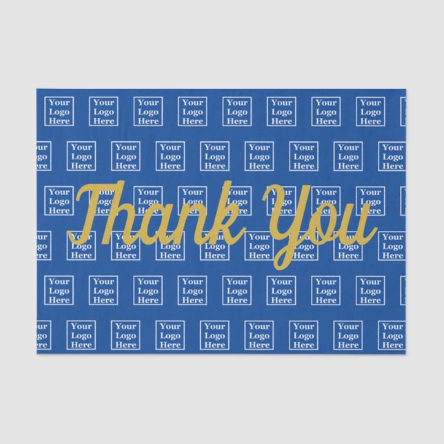 Thank You on Blue Your Logo Here Tissue Paper (Front)
