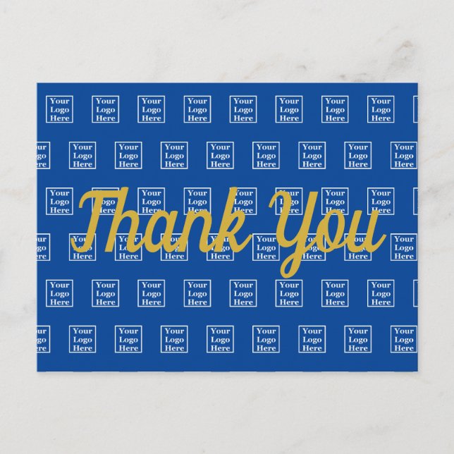 Thank You on Blue Your Logo Pattern Template Postcard (Front)