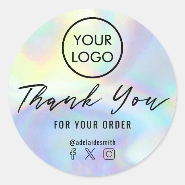 thank you on faux holograph pastel  classic round sticker (Front)