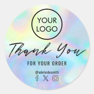 thank you on faux holograph pastel  classic round sticker