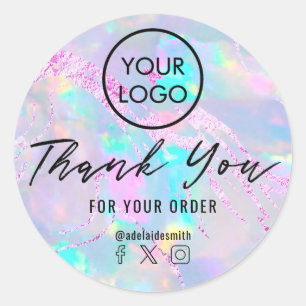 thank you on opal  purple foil  classic round sticker