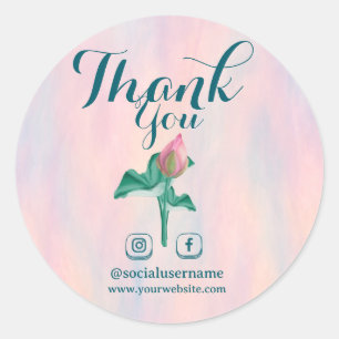 Thank you Opalescent Lotus Typography  Classic Round Sticker