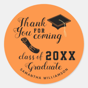 Thank You Orange and Black Class of 2025 Graduate Classic Round Sticker