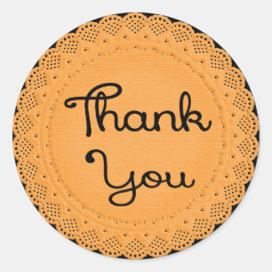 Thank You Orange and Black Lace Doily Sticker