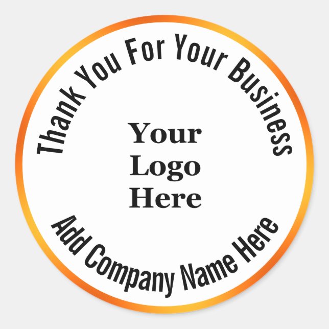 Thank You Orange and White Your Logo Here Classic Round Sticker (Front)