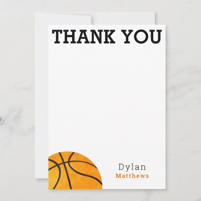 Thank You Orange Basketball Sports Kids Card (Front)