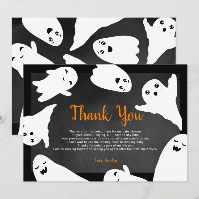 Thank you orange black Halloween ghost baby shower Card (Front/Back)