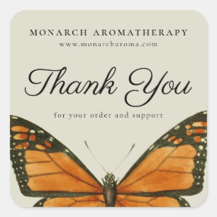 Thank You Orange Elegant Butterfly Business Custom Square Sticker