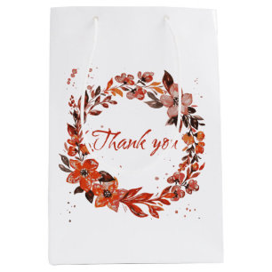 Thank You Orange Floral Heart Wreath Medium Gift Bag