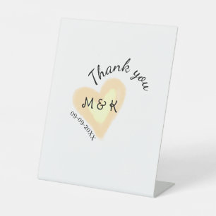 THANK YOU ORANGE HEART NAME LETTER DATE WEDDING PEDESTAL SIGN