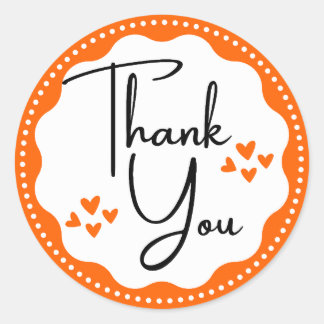 Thank You Orange Hearts Classic Round Sticker