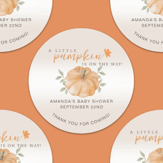 Thank You Orange Little Pumpkin Fall Baby Shower Classic Round Sticker
