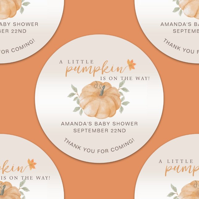 Thank You Orange Little Pumpkin Fall Baby Shower  Classic Round Sticker (Creator Uploaded)