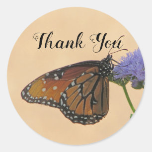 Thank You Orange Monarch Floral Photo Butterfly Classic Round Sticker