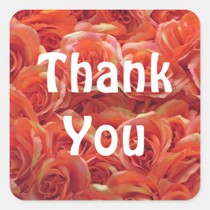 Thank You Orange Rose Floral Appreciation Square Sticker
