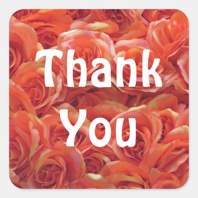 Thank You Orange Rose Floral Appreciation Square Sticker (Front)