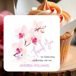 Thank You, Orchid Flower Blossoms 60th Birthday Square Sticker