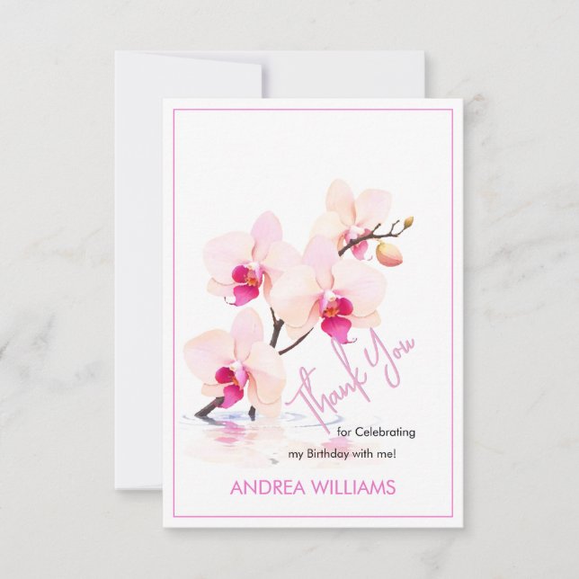Thank You, Orchid Flower Blossoms 60th Birthday Thank You Card (Front)
