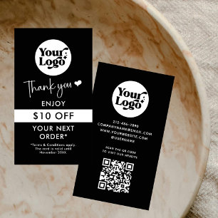 Thank You Order Business Logo QR Code Black Retail Discount Card