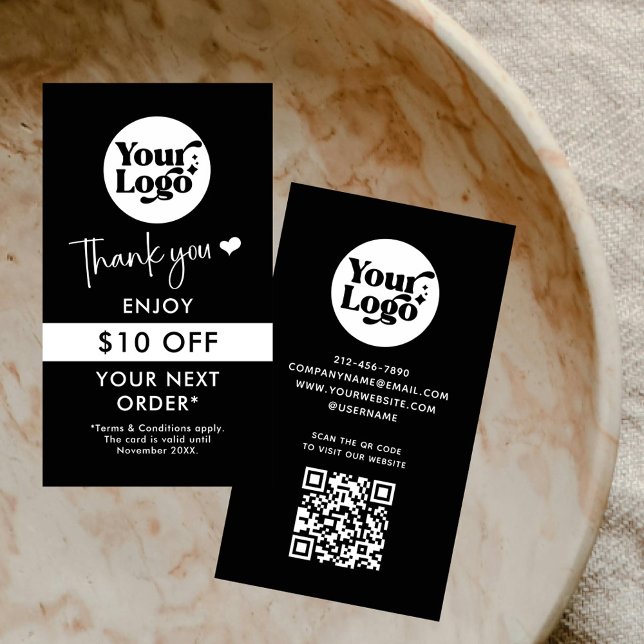 Thank You Order Business Logo QR Code Black Retail Discount Card (Creator Uploaded)