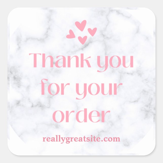 Thank You Order Business White Marble Pink Text Square Sticker (Front)