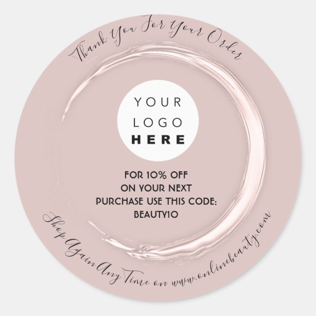 Thank You Order Custom Logo Blush Discount Code Classic Round Sticker (Front)