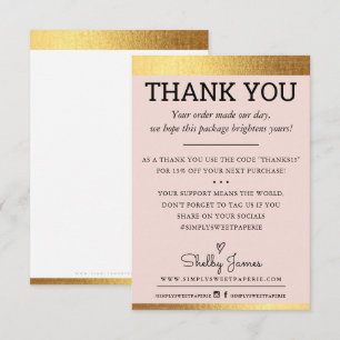 THANK YOU order insert modern gold foil edge pink Card
