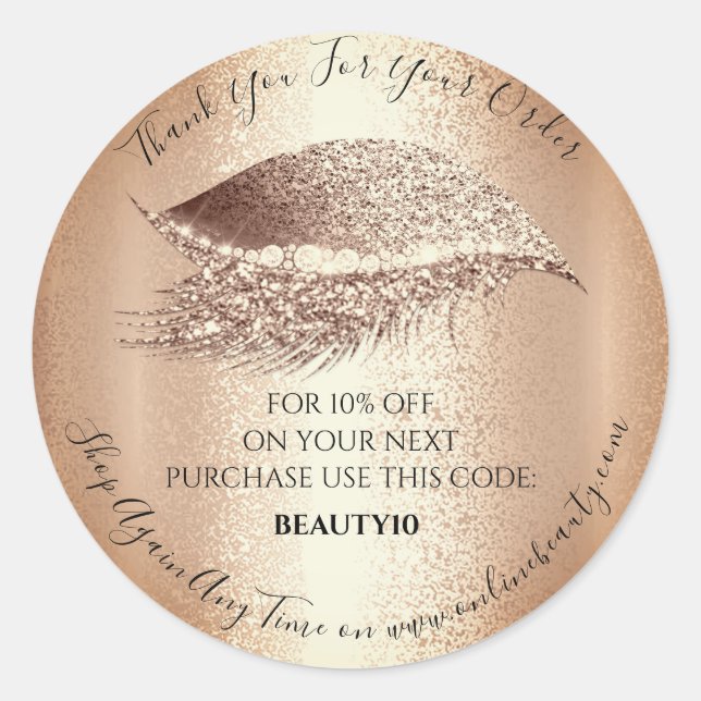 Thank You Order Logo Discount Code Lash Makeup Classic Round Sticker (Front)