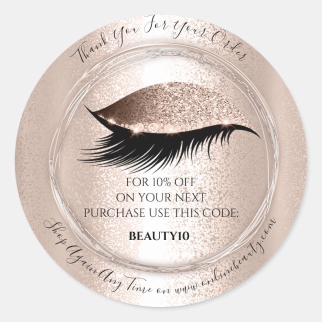 Thank You Order Logo Discount Code Lashes Rose Classic Round Sticker (Front)