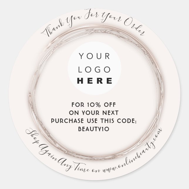 Thank You Order Logo Discount Code Rose Elegant Classic Round Sticker (Front)