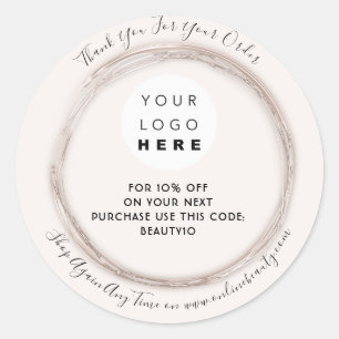 Thank You Order Logo Discount Code Rose Elegant Classic Round Sticker