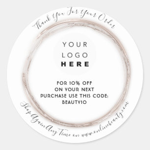 Thank You Order Logo Discount Code Rose White Classic Round Sticker