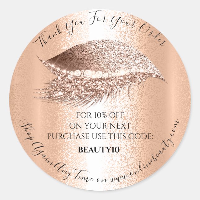 Thank You Order Logo Discount Diamond Lash Makeup Classic Round Sticker (Front)