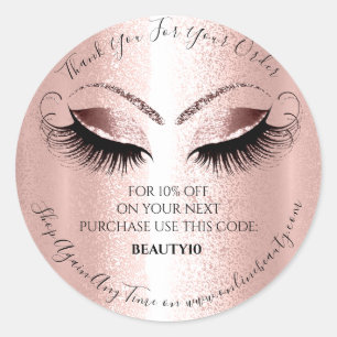 Thank You Order Logo Discount Rose Lash Extension Classic Round Sticker