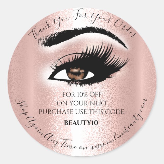 Thank You Order Logo Discount Rose Lash Extension Classic Round Sticker (Front)