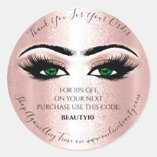 Thank You Order Logo Discount Rose Lash Green Eyes Classic Round Sticker