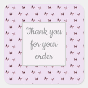 Thank You Order Professional Pink Butterflies Square Sticker