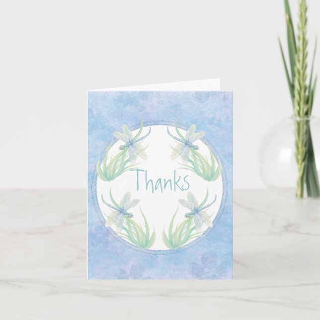 Thank You Original Watercolor Dragonfly in Blue Card (Front)
