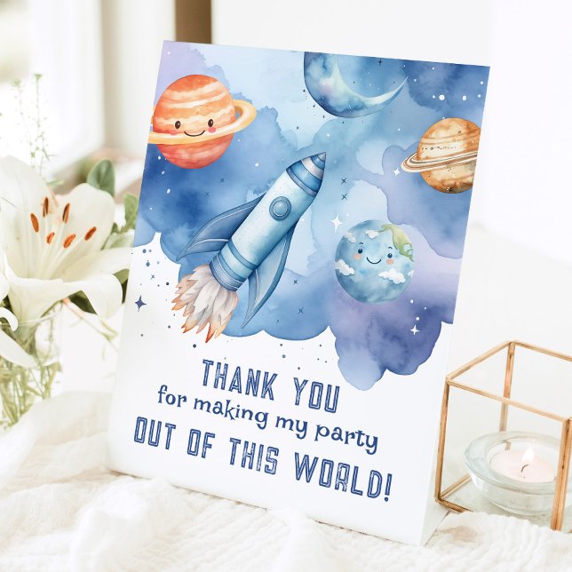 Thank you Out of this world Space birthday party  Pedestal Sign (Creator Uploaded)