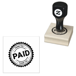 THANK YOU PAID Seal Jet Black Wooden Handle Clean Rubber Stamp